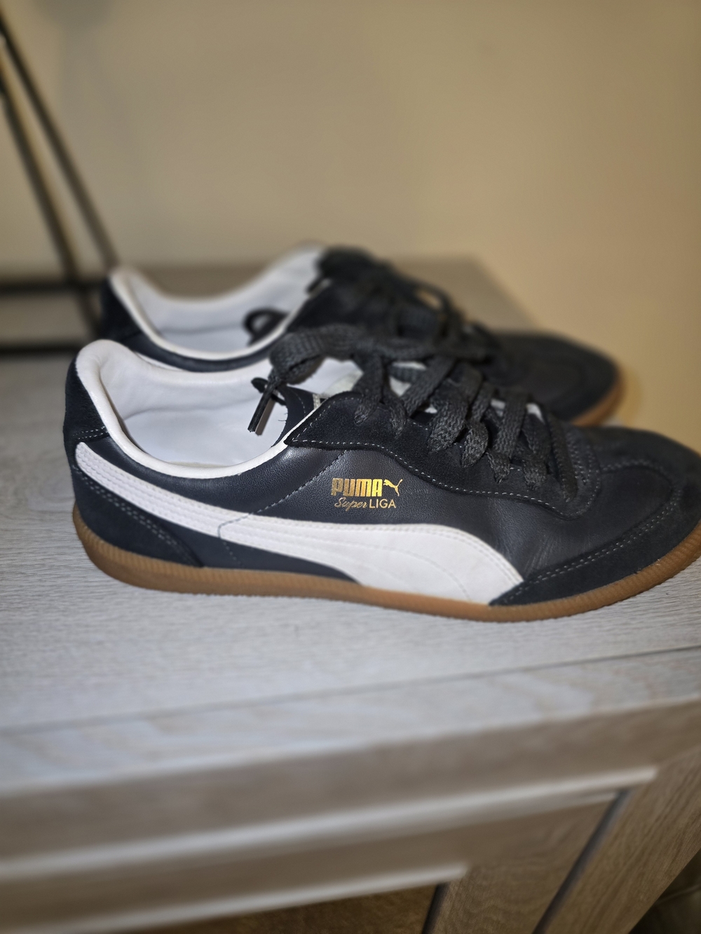 Puma Super Liga Black & White Leather Sneakers
